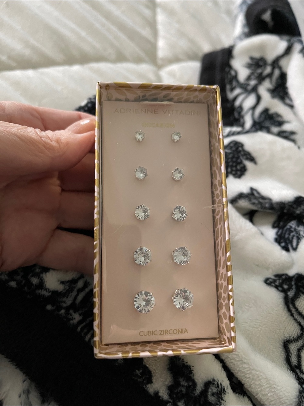 Adrienne Vittadini Clear Cubic Zirconia Stud Earring Set - White/Clear (6 Pairs)